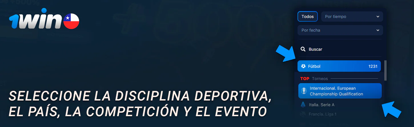 Selección de deportes y torneos para apostar en 1win