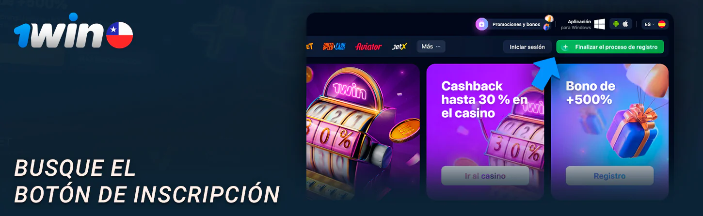 Haga clic en el botón de inscripción del sitio web de 1Win