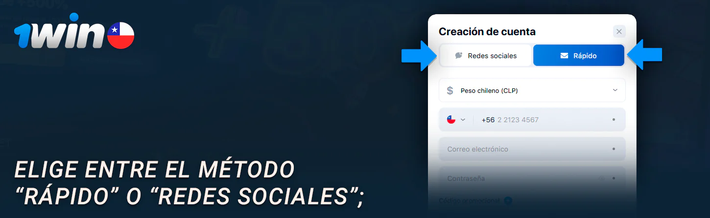 Elección del método de registro en 1Win